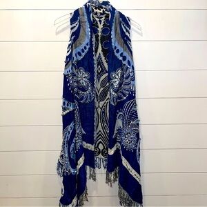 Raj Blue & Black Paisley Scarf Embroidered Vest O/S NWT